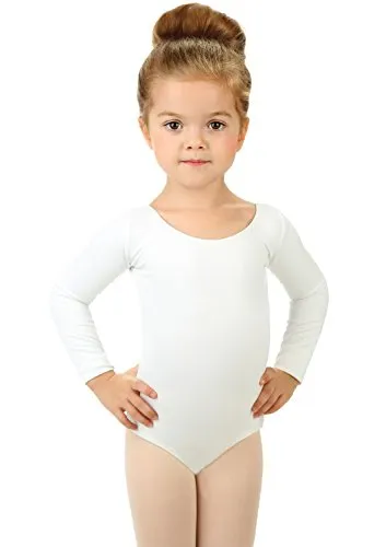 elowel | Leotard | Body | Costumi di Danza e Ginnastica | Ragazza | Bambini | Manica Lunga | Senza Gonna |Dimensione: 2-4 Anni | Colore: Bianco