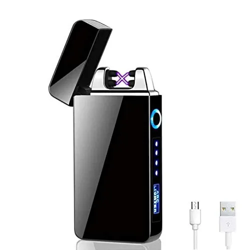 Sunshine smile Accendino Dual Arco Elettronico,Accendino ad Arco Innovativ,Accendino Ricaricabile USB,USB Ricaricabile al Plasma Doppio Arco,Accendino Elettrico (Nero)