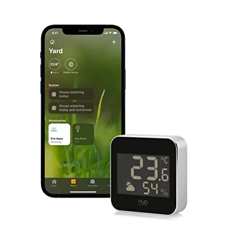 EVE, Weather - Stazione Meteo Connessa con Tecnologia Apple HomeKit per Monitorare Temperatura, Umidità e Pressione Barometrica, Impermeabilità IPX3, Display, Bluetooth Thread, nero/grigio