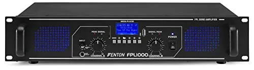 Fenton FPL1000 Amplificatore Digitale - 2 x 500 Watt, Funzione Bluetooth, Lettore Multimediale Integrato, Porta USB, Slot SD, Effetto LED, Classe D, Montabile su Rack, Telecomando incluso