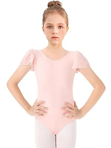 Bezioner Body Danza Classica Bambina Body Ginnastica Artistica Bambina Ballet Leotard Manica a Sbuffo per 3-12 Anni Rosa 120