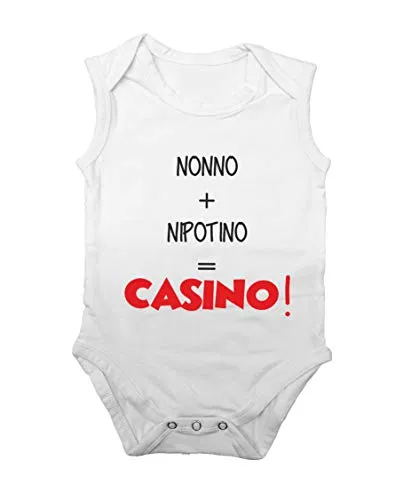 Body Smanicato Neonato Divertente - Nonno + Nipotino = Casino - Body Smanicato Neonato Nonni - Festa dei Nonni - Body Smanicato Neonato Simpatici - Idea Regalo