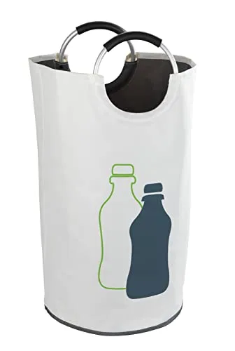 WENKO Raccoglitore per bottiglie Jumbo, 69 litri, borsa con stampa decorativa e manico soft grip in alluminio per trasportare facilmente le bottiglie vuote, 100% poliestere, 38 x 72 cm, beige