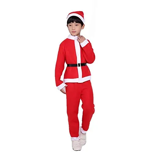 Babbo Natale vestiti Costume e babbo Natale deluxe, rosso, con giacca, pantaloni, cintura, capp（100cm-160cm） 120cm