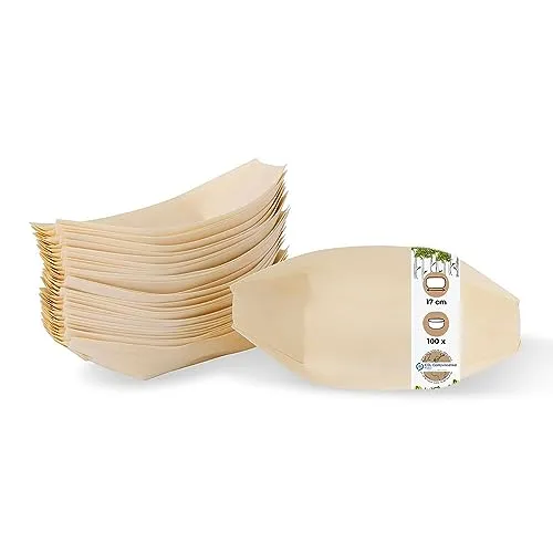 BIOZOYG 100 pezzi ciotoline per aperitivo in legno 17 cm | naturale, moderno e rispettoso dell'ambiente | barchette finger food