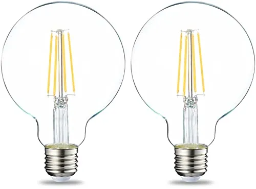 Amazon Basics - Confezione da 2 lampadine a LED, con attacco Edison E27, piccole, a globo G93, da 7 W (equivalenti a 60 W), con filamento in vetro trasparente, non dimmerabili