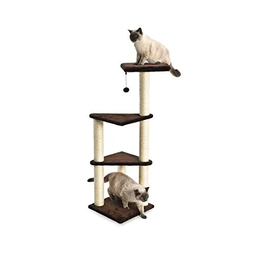 AmazonBasics - Albero per gatti a tre livelli, con torre, 40,6 x 40,6 x 118 cm, marrone