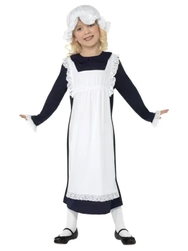Smiffys Costume da ragazza povera dell'epoca vittoriana, Bianco, con abito, grembiule