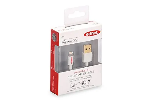 ednet Cavo Ricarica e Dati USB per iPhone, 0.50 mt, Bianco