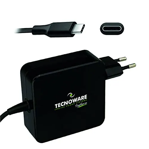 Tecnoware Alimentatore Universale USB Type-C da 65 W - Compatibile con Notebook Dotati di Porta USB C (Macbook Pro/Air, Asus, Lenovo Thinkpad e Yoga, Samsung, Huawei, Xiaomi Air) - Cavo 210 cm