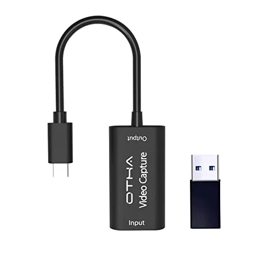 OTHA Scheda di acquisizione Video, Dispositivo di acquisizione Audio HD 1080P 60fps per OBS Registrazione da HDMI a USB 2.0 Tramite videocamera DSLR, con Adattatore convertitore da USB a Tipo c