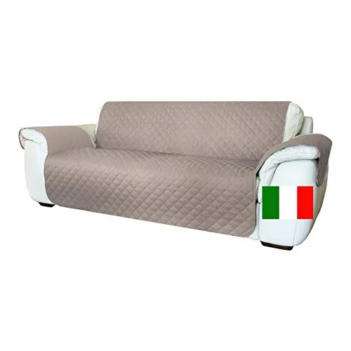 Moonange Copridivano 2 Posti Reversibile Impermeabile Due Colori Antiscivolo Antimacchia AntiGraffio Cani Gatti Grande Copertura Protezione Divano in Pelle 250 cm Seduta 120 cm (Tortora)