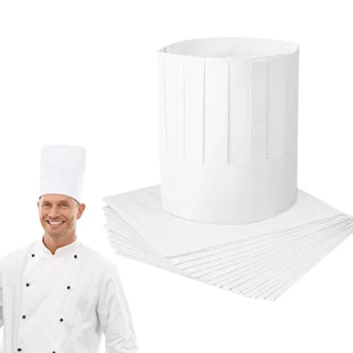 Matogle 20 Pcs Cappello da Cuoco Carta Monouso Dimensione Regolabile Cappelli da Chef Unisex per Cucina Ristorazione Ristoranti Osteria Trattoria Scuola Mensa Pasticceria Bianco