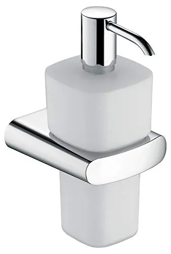 Spandisapone KEUCO in metallo cromato e vetro opalino, contenuto ricaricabile di circa 220 ml, per sapone liquido per bagno e WC degli ospiti, montaggio a parete, Elegance