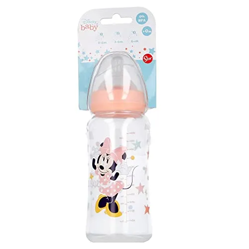 Biberon con tettarella rotonda in silicone 3 posizioni - Senza BPA - 360 ML - Sistema anti coliche |Minnie Mouse (Disney Baby)