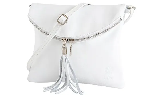 Ambra Moda Borsa a tracolla donna Piccola borsa italiana realizzata in morbida vera pella SAVAGE NL610 (bianco)