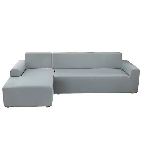 papasgix Copridivano con Penisola Elasticizzato Chaise Longue Sofa Cover Componibile in Poliestere a Forma di L 2 Pezzi, Fodere per Divano Angolare(2 Posti + 3 Posti, Grigio Fumo)