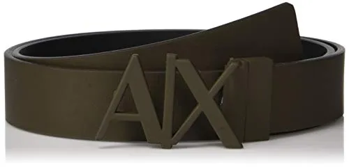 ARMANI EXCHANGE Skinny Leather Logo Belt Cintura, Marrone (Wren/Black 00758), 4 (Taglia Produttore: 32) Uomo