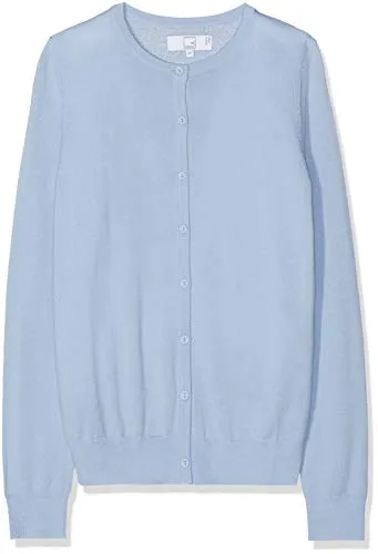 Marchio Amazon - MERAKI Cardigan Lana Merino Donna Girocollo, Blu (Light Blue), 40, Label: XS