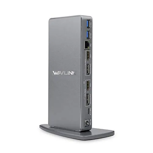 WAVLINK Docking Station in alluminio USB 3.0 / USB C Ultra 5K supporta doppie uscite video 4K per PC o Mac (DisplayPort e HDMI, Gigabit Ethernet, 6 porte USB 3.0)