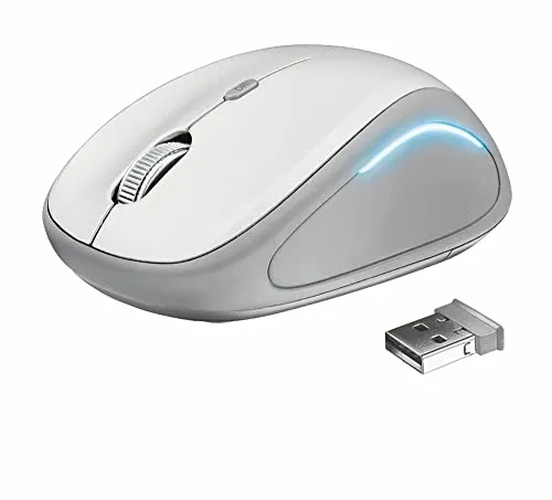 Trust Yvi FX Mouse Wireless con Illuminazione LED, 800-1600 DPI, 2,4 GHz, Portata di 8 m, Microricevitore USB Riponibile, Mouse Senza Filo per PC / Laptop / Portatile / Mac - Bianco