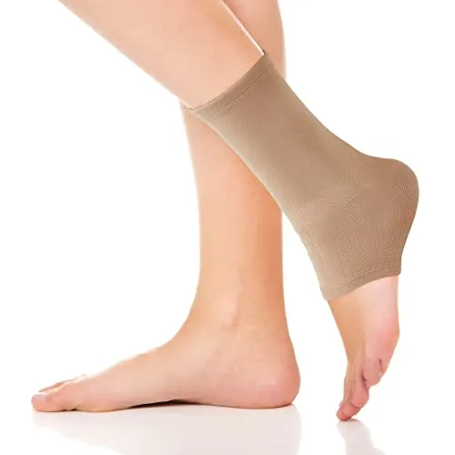 Actesso Tutore Caviglia Elastica - Ideal Cavigliera per Distorsione, Slogature, e Lesioni Sportive. Beige o Nero (M, Beige)