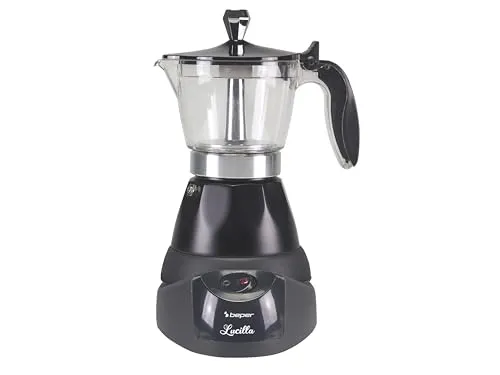 BEPER BC.040N Caffettiera Elettrica- Moka elettrica, Capacità 3 tazze, Riduttore 1 tazza, Autospegnimento, Mantenimento temperatura per 30' min, Nera