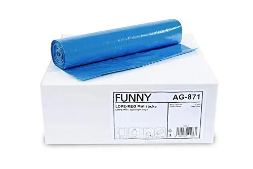 Funny Sacchetti di immondizia LDPE rigenerato, blu, laminati, 120L, tipo 60, Confezione: 1 (1 x 250 pezzi)