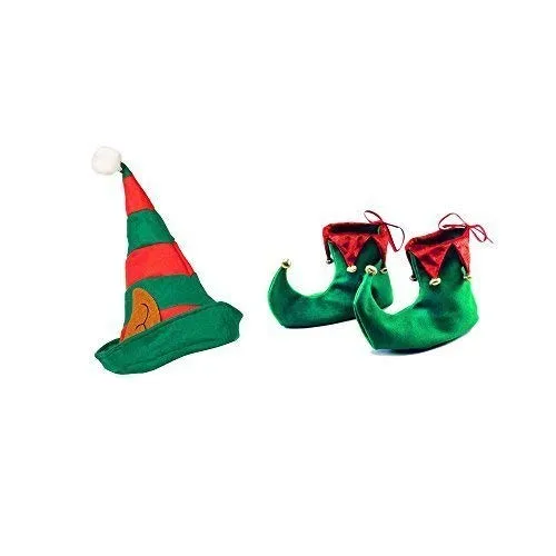 Gadget Feltro Scarpe da Elfo & Cappello Set - Verde/Rosso