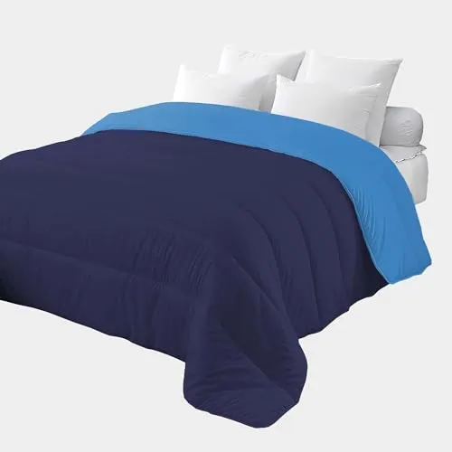 Corredocasa Piumino Letto 1 Piazza e Mezza 4 Stagioni 220x260 - Piumone Autunnale Invernale con Imbottitura 350gr/mq - Coperta Trapunta di Microfibra Sintetico Bicolore, Blu/Azzurro