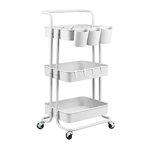 alvorog Carrello da Cucina, Carrello di Servizio, Scaffale da Cucina, 3 Livello Carrello Portaoggetti Trasportabile, Adatto a Cucina, Bagno, Ufficio - Bianco