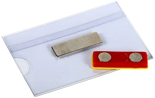 EUROPEL Porta badge magnetico con magnete e inserti vuoti (confezione da 24) | Porta carte d'identità orizzontale per scuola, università, uffici ed eventi aziendali, 90 x 55 mm, bianco