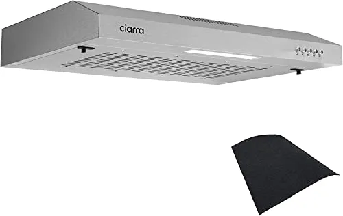 CIARRA CBCS6903 Cappa Aspirante 60 cm Sottopensile Cappa da Cucina con Pannello Argento LED Montaggio a Parete con Ventola Estrattore (Argento) inclusa carbone CBCF001