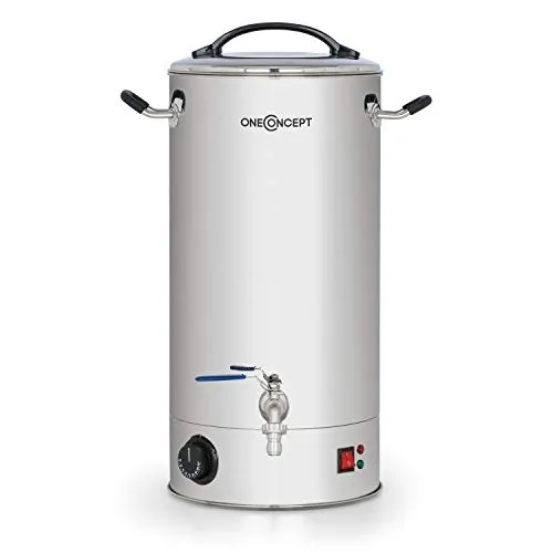 Oneconcept Braufreund 18 Bollitore con Rubinetto - Erogatore Bevande, Dispositivo di Erogazione Birra, 18 L, 1600 W, 30-110 ° C, Termostato Integrato, Birra, Tè e Vin Brulè, Argento