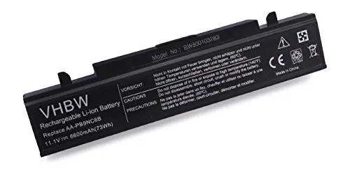vhbw Batteria LI-IONI 6600mAh 11.1V in Nero per Samsung E151, NP-P480, P230, Q318, R423 etc. sostituisce AA-PB9NC6B / AA-PB9NS6B / AA-PB9NC6W