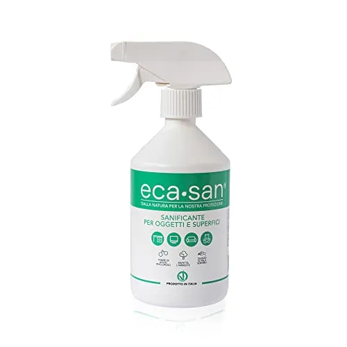 ECASAN® Spray Igienizzante Ambienti Multiuso per Superfici Oggetti e Tessuti. Sanificante Naturale Sicuro e Delicato Pulizia Casa e Cucina. Formula Green e Vegan 500 ml