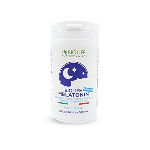 Biolife Melatonin Complex || Melatonina in Capsule 30cps da 600mg || Formulazione con ZINCO, SELENIO, MAGNESIO, VITAMINA B2 e VALERIANA e.s. | Made in Italy