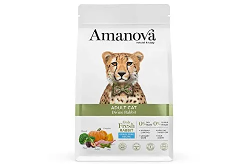Amanova Cibo Secco Super Premium per Gatti Adulti Gusto Coniglio - 100% Naturale, ipoallergenico e monoproteico - Grain Free - Cruelty Free - Formato da 1,5 kg