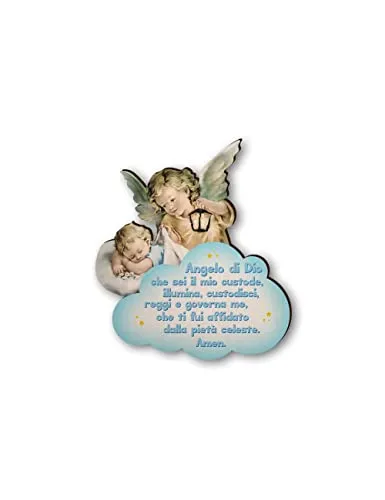 Fratelli Bonella | Quadro in legno dell’Angelo con lanterna per Bambino con preghiera Angelo di Dio 11x14 cm | Made in Italy