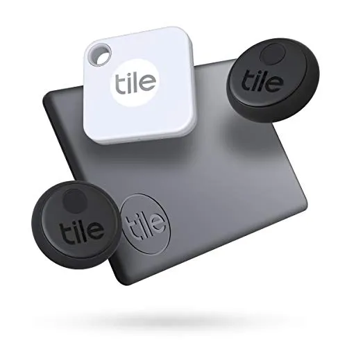 Tile Essentials (2020) Bluetooth Set di riCerca Oggetti - 4 Pezzi (2 Sticker, 1 Mate, 1 Slim), Compatibile con Alexa e Google Smart Home, iOS e Android, Trova Chiavi, Portafogli, Telecomandi e Altro