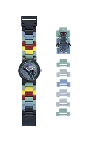 LEGO Star Wars 8020448 Orologio da polso componibile per bambini con cinturino a maglie e minifigure Boba Fett