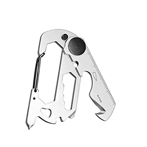 Sprießen Multi-Function Stainless Steel Camping Carabiner, Outdoor Climbing Carrying Gadgets, Keyhole, Wrench, Bottle Opener Portable Tool Screwdriver Mini Field Survival Tool Card