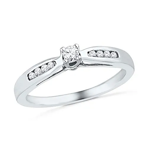 10 kt oro bianco donna rotonda diamante solitario anello promessa sposa 1/5 Cttw e 10ct oro bianco, 10,5, cod. D2D-100673-5.5