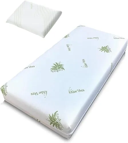 DOLCI SOGNI Materasso Lettino 70x140 cm Spessore 16 cm, OEKO-TEX® e CertiPUR™ Materasso Culla Bambino per Lettino Neonati, Fodera in Aloe Vera, Materasso Lettino Neonato con Cuscino 30x50x5,5 cm