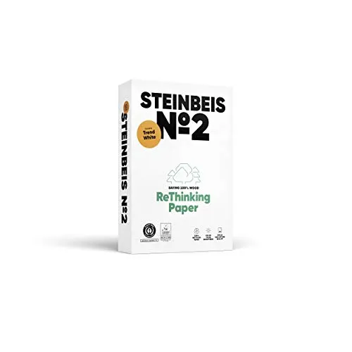 STEINBEIS N°2 TRENDWHITE, carta riprografica, 100% riciclata, tinta naturale, 80 g, A4, Angelo Blu, rametto da 500 fogli
