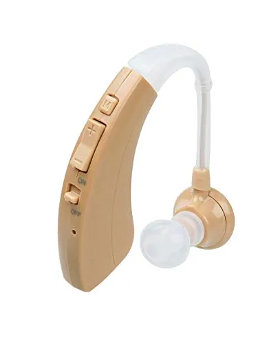 Audioactive Amplificatore acustico digitale ricaricabile leggero in colore beige con controllo del volume e riduzione del rumore 500 ore di durata della batteria Si adatta dietro l'orecchio