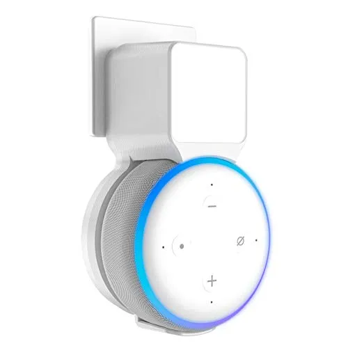 Stouchi Echo Dot - Supporto da parete compatibile con Echo Dot di terza generazione Socket Case, gestione cavi integrata, porta audio (bianco)