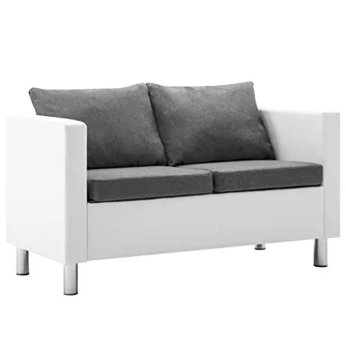 vidaXL Divano a 2 Posti in Similpelle Bianco e Grigio Chiaro Arreddo Casa Sofa