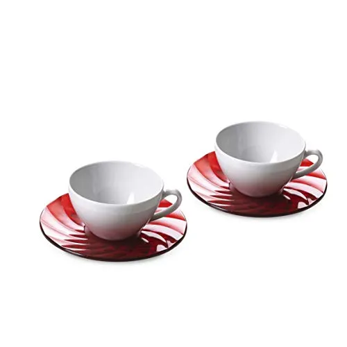 Omada Design 2 tazze da tè in porcellana e da pratici piattini colorati, in acrilico ad effetto diamante, Collezione Diamond