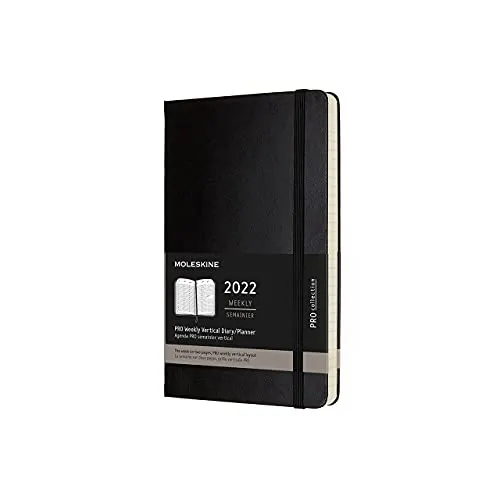 Moleskine, Agenda Settimanale 2022 Professionale, Agenda Settimanale 12 Mesi con Layout Verticale, Planner con Suddivisione Oraria, Copertina Rigida, Formato Large 13 x 21 cm, Colore Nero, 288 Pagine